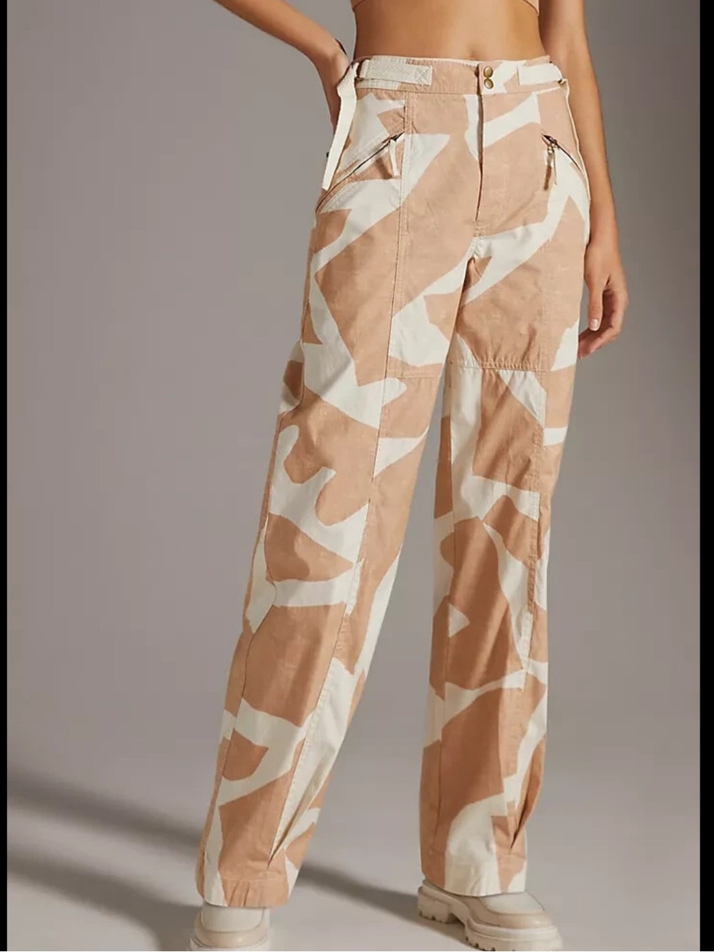 Anthropologie Pants Womens 2 Beige Camo Pockets Adjustable Belt Utility